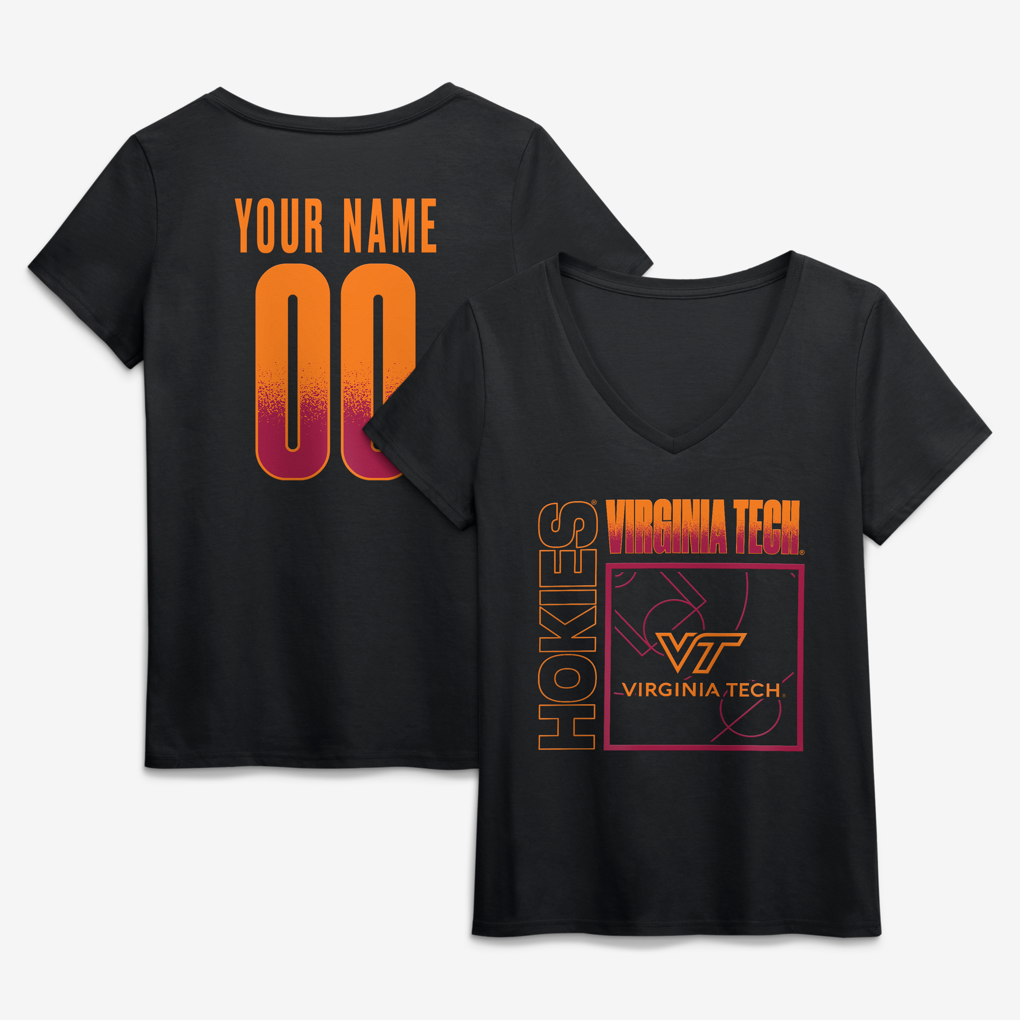 Women's Black Virginia Tech Hokies Home Court Pop Personalized Any Name & Number V-Neck T-Shirt