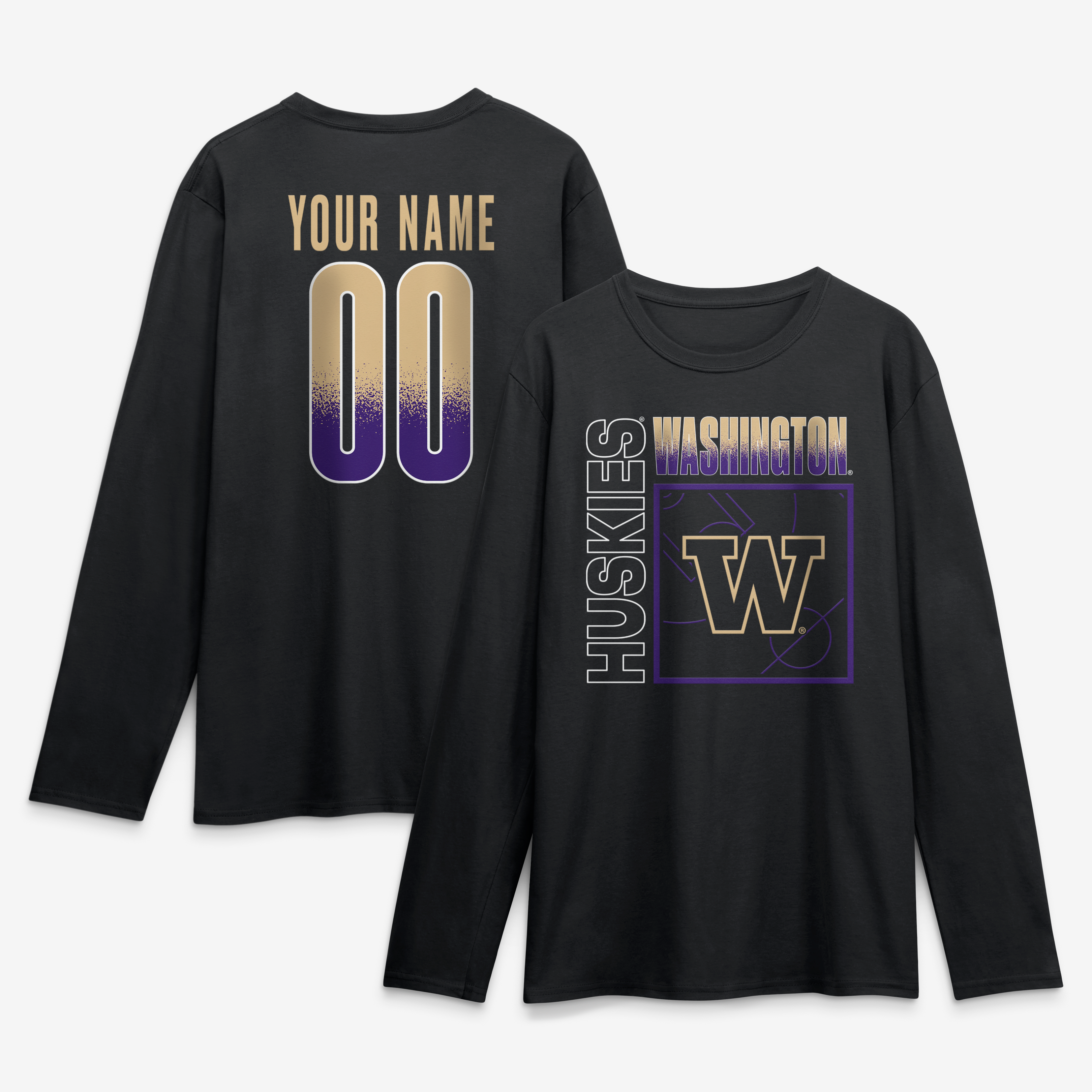 Men's Black Washington Huskies  Home Court Pop Personalized Any Name & Number Long Sleeve T-Shirt
