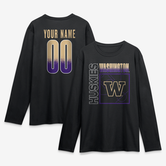 Men's Black Washington Huskies  Home Court Pop Personalized Any Name & Number Long Sleeve T-Shirt