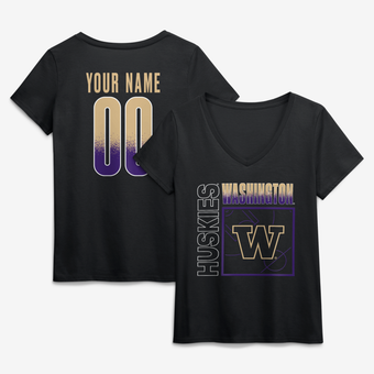 Women's Black Washington Huskies Home Court Pop Personalized Any Name & Number V-Neck T-Shirt