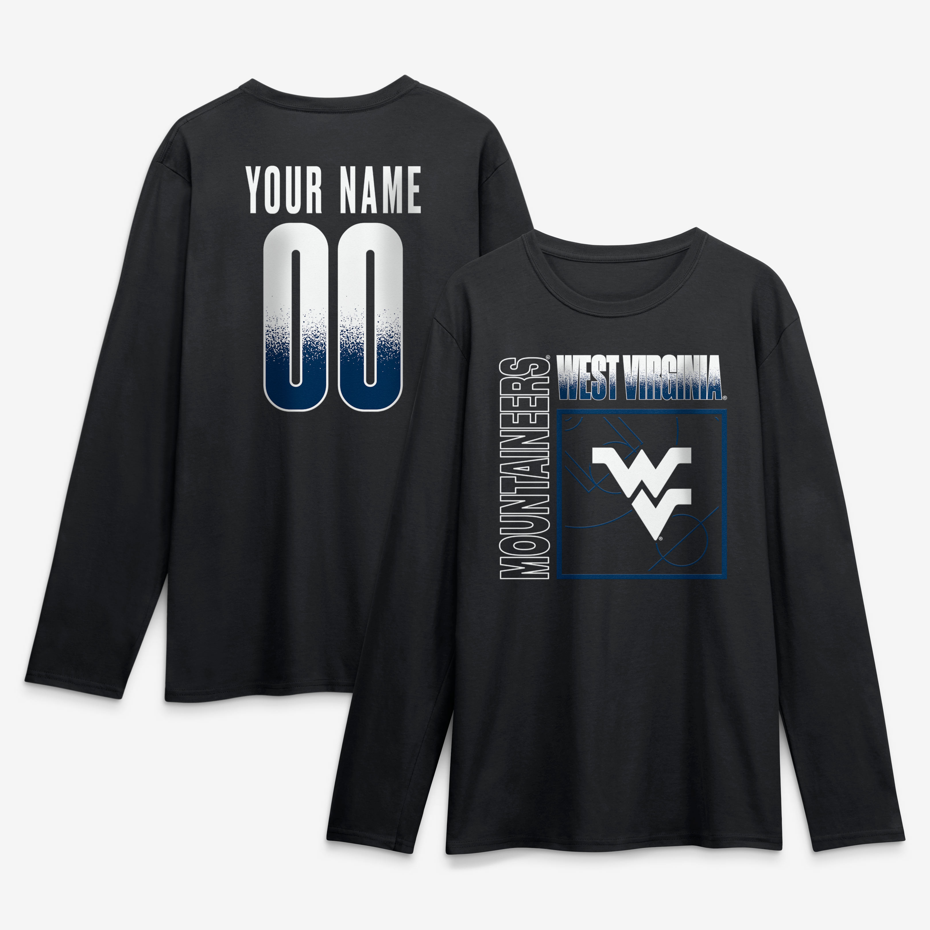 Men's Black West Virginia Mountaineers  Home Court Pop Personalized Any Name & Number Long Sleeve T-Shirt