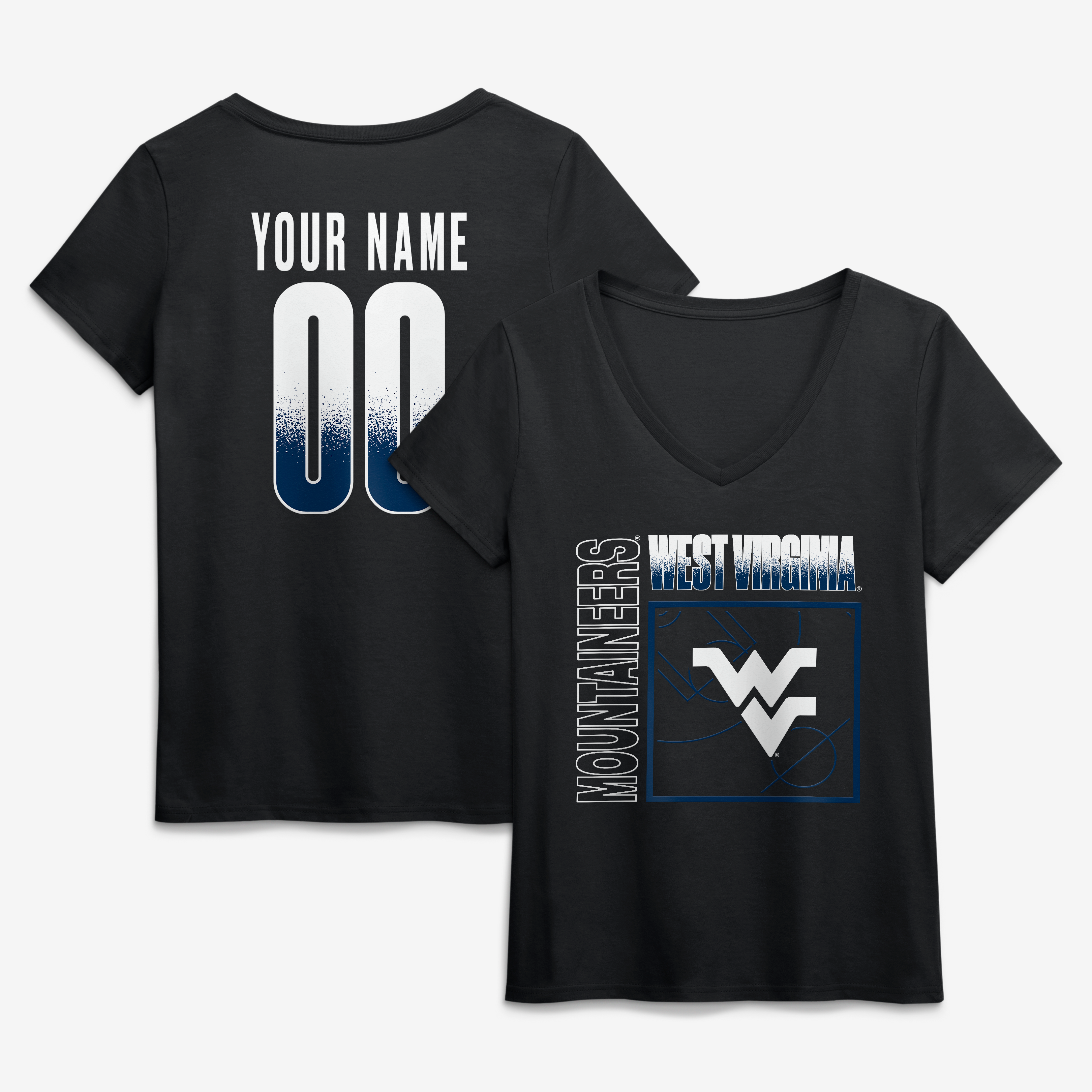 Women's Black West Virginia Mountaineers Home Court Pop Personalized Any Name & Number V-Neck T-Shirt