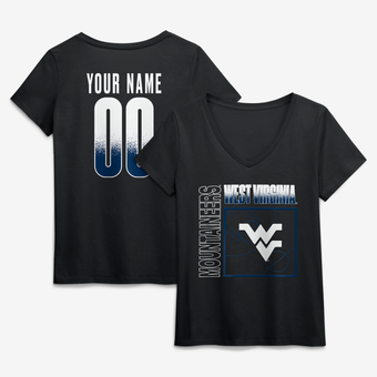Women's Black West Virginia Mountaineers Home Court Pop Personalized Any Name & Number V-Neck T-Shirt