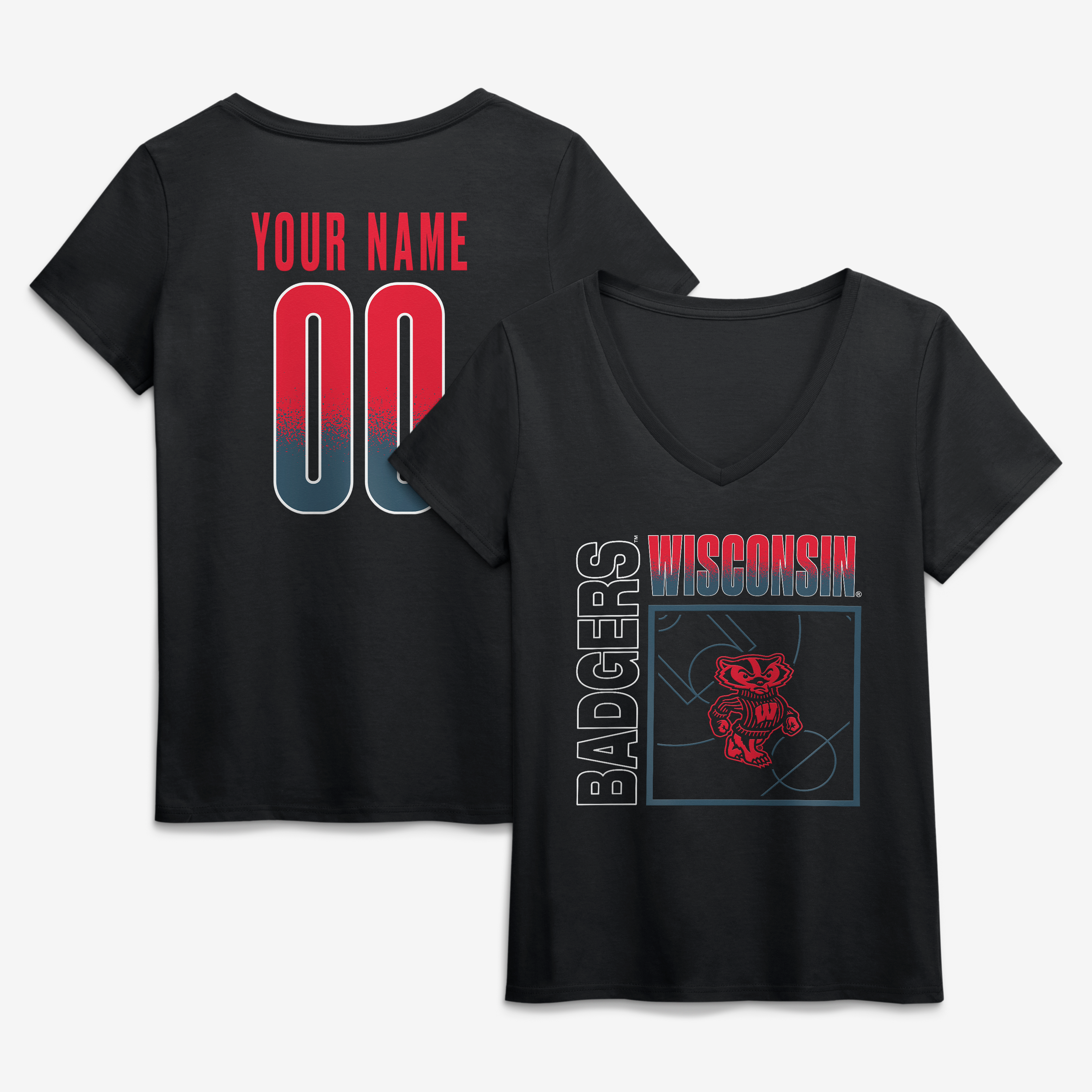 Women's Black Wisconsin Badgers Home Court Pop Personalized Any Name & Number V-Neck T-Shirt