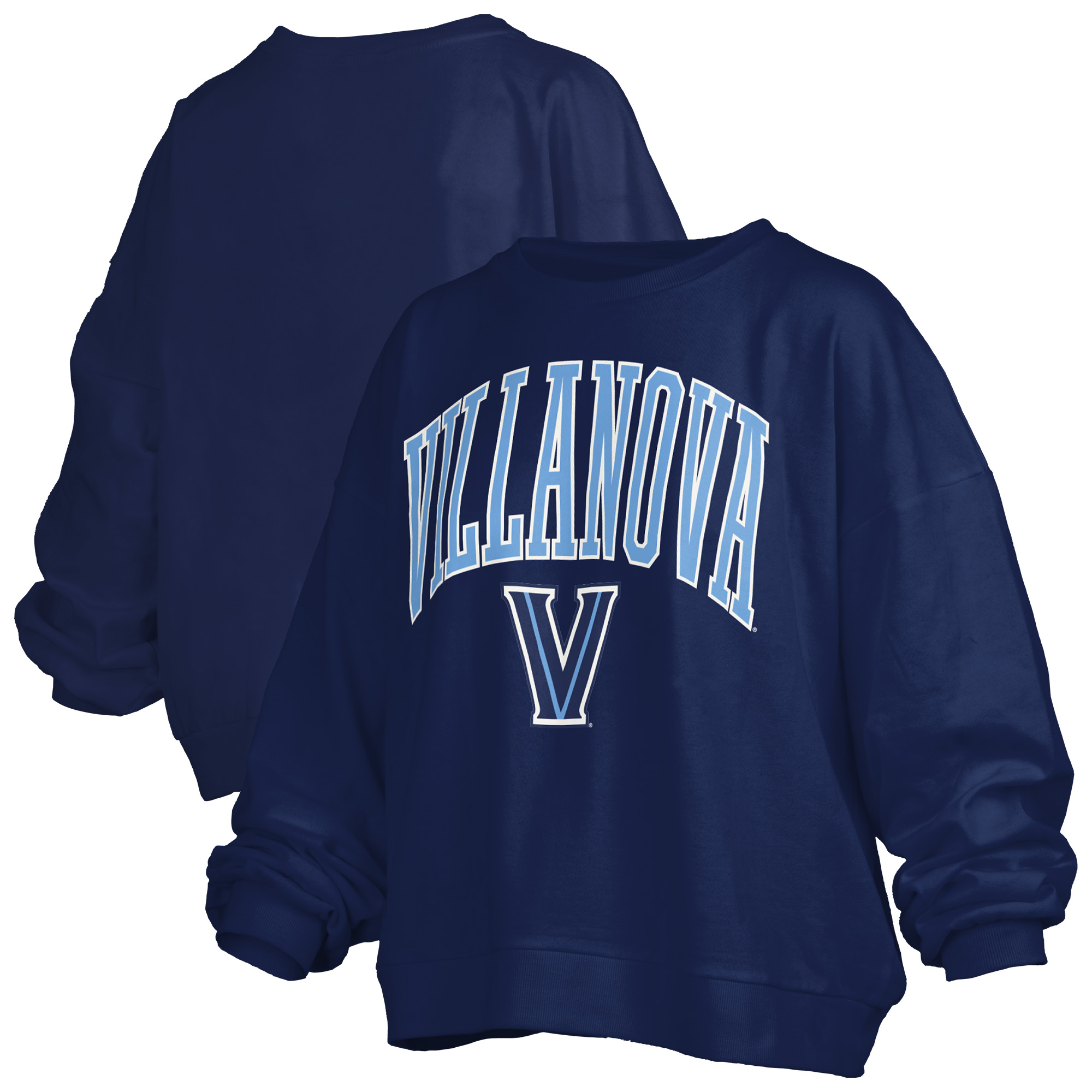 Women’s Pressbox Navy Villanova Wildcats Oversized Janise Arch Over Logo Fleece Sweatshirt Women’s Pressbox Navy Villanova Wildcats Oversized Janise Arch Over Logo Fleece Sweatshirt