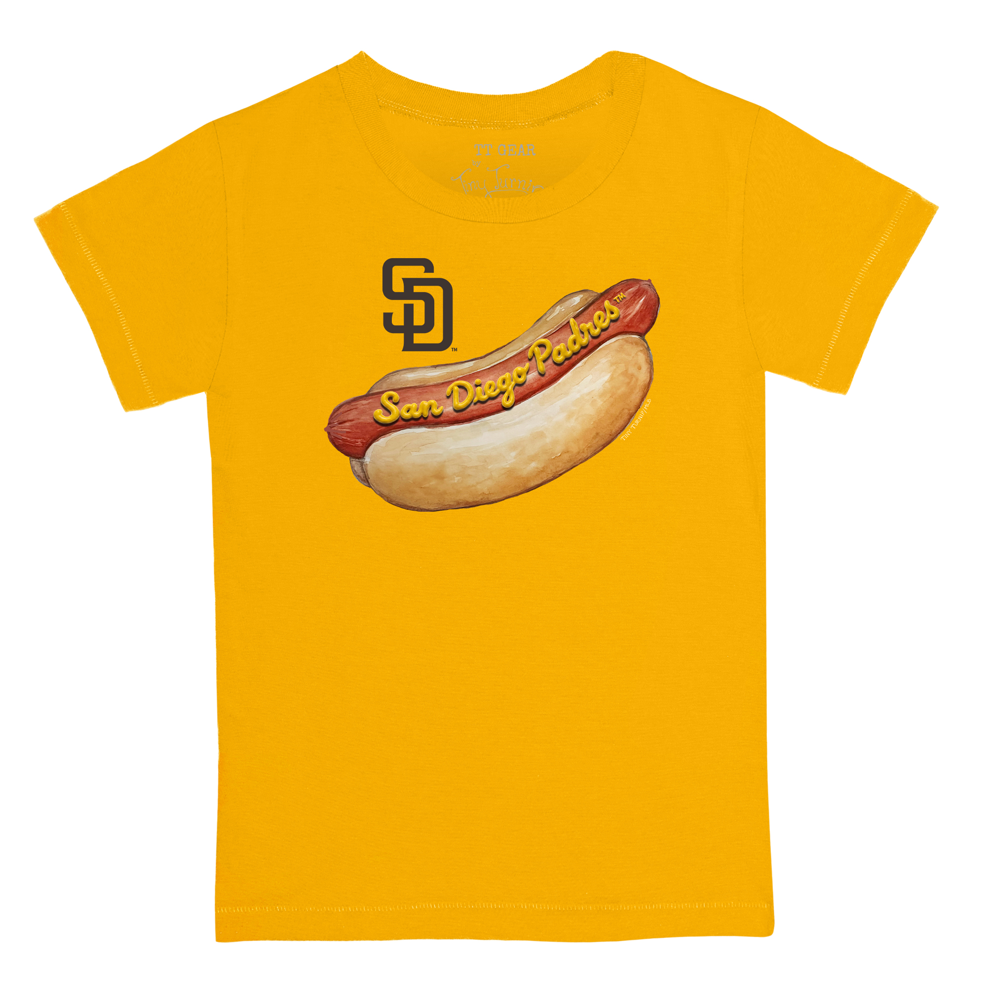 Infant Tiny Turnip Gold San Diego Padres Hot Dog T-Shirt Infant Tiny Turnip Gold San Diego Padres Hot Dog T-Shirt