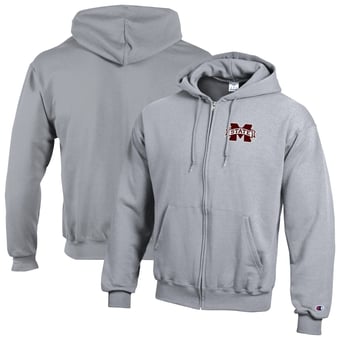 Men's Champion Gray Mississippi State Bulldogs  Eco Powerblend Full-Zip Hoodie