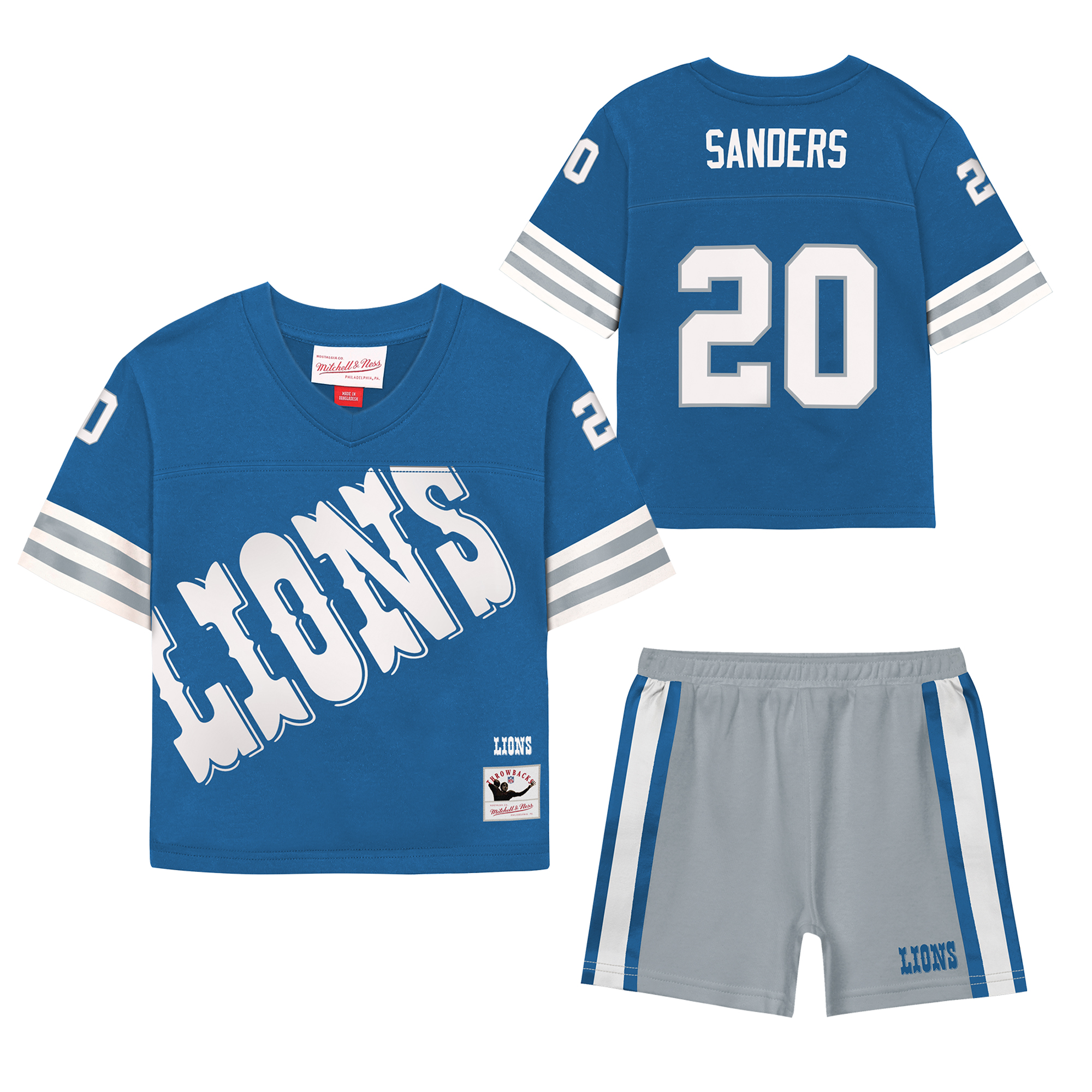 Toddler Mitchell & Ness Barry Sanders Blue Detroit Lions Playmaker Short Set