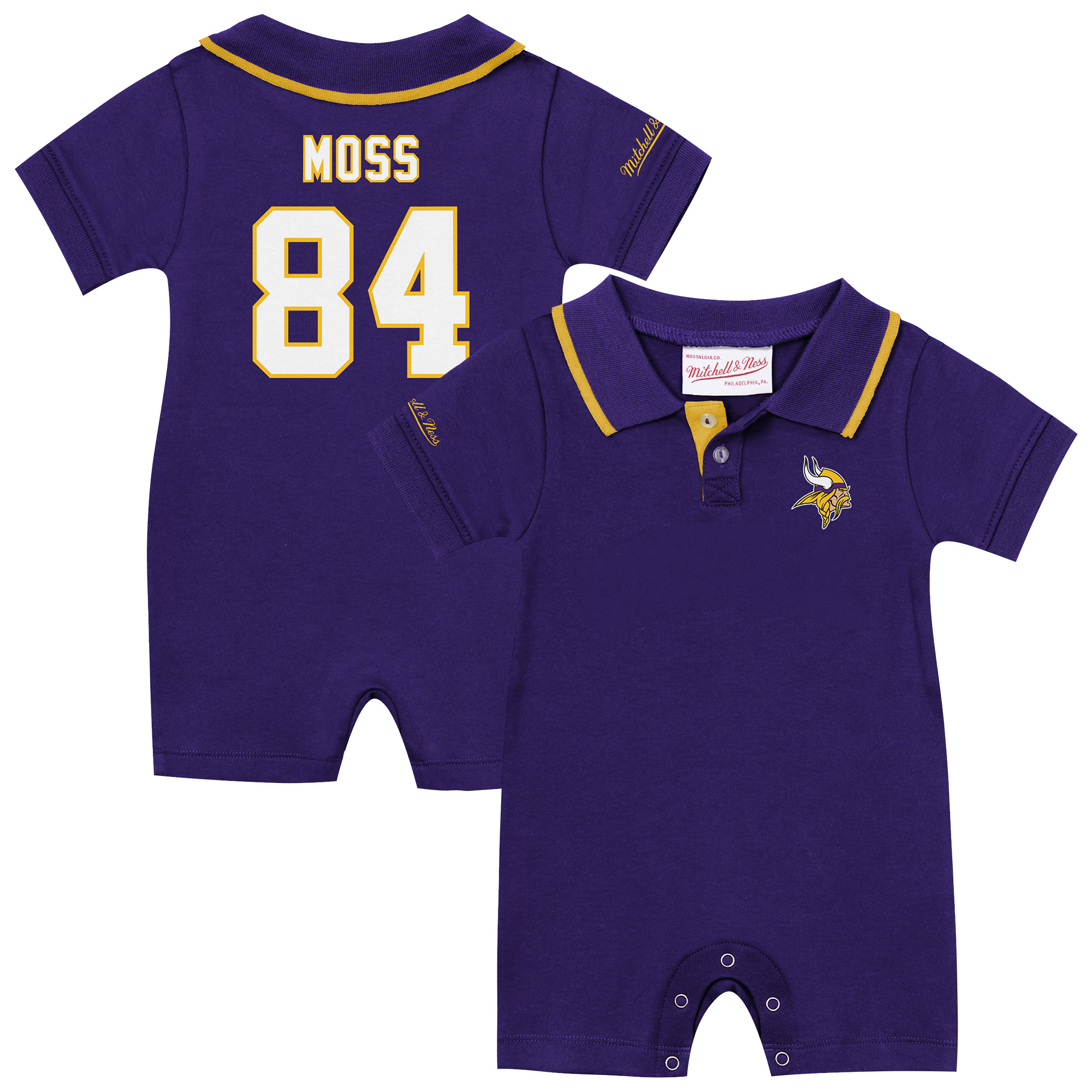 Infant Mitchell & Ness Randy Moss Purple Minnesota Vikings Retro Roots Player Rugby Romper