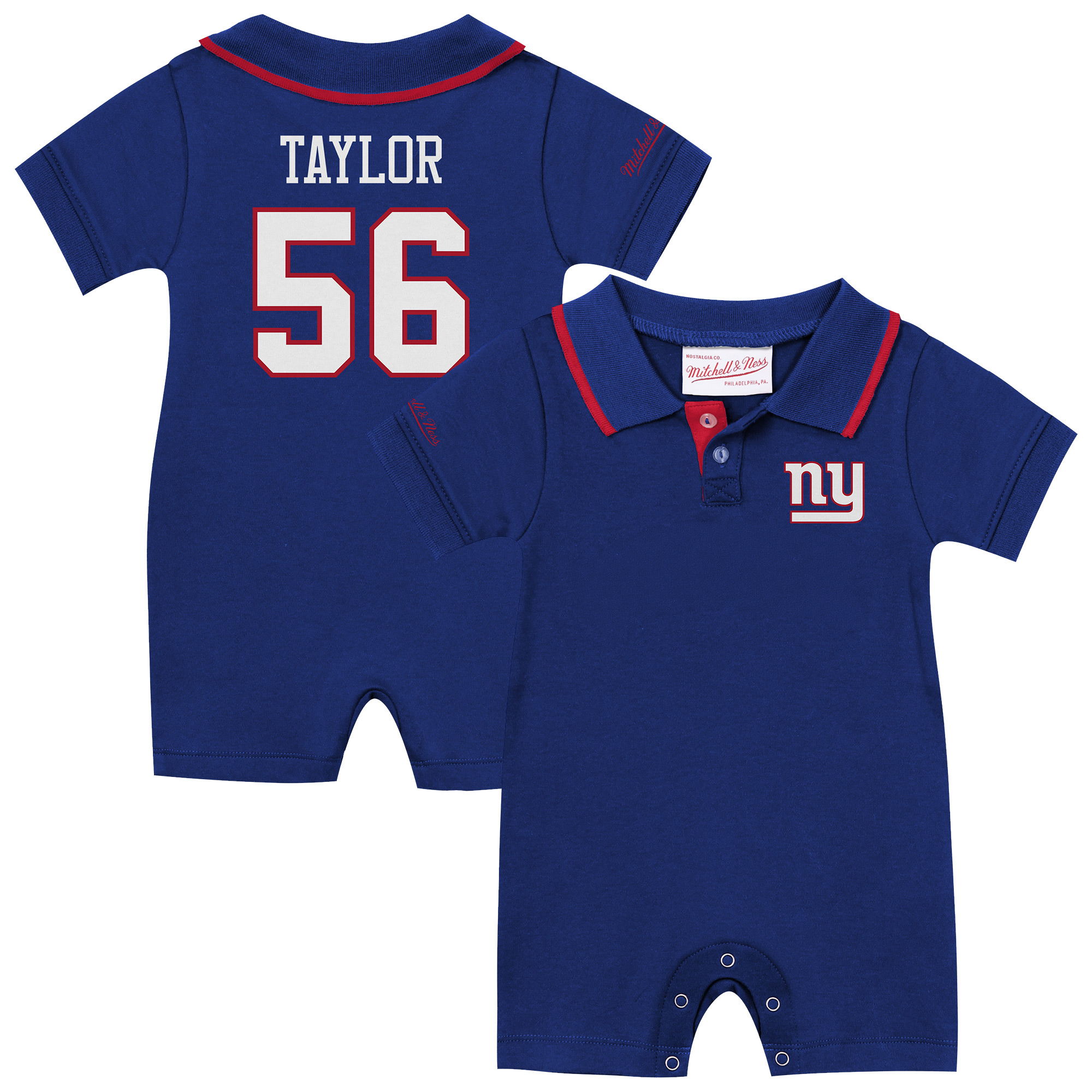 Infant Mitchell & Ness Lawrence Taylor Royal New York Giants Retro Roots Player Rugby Romper