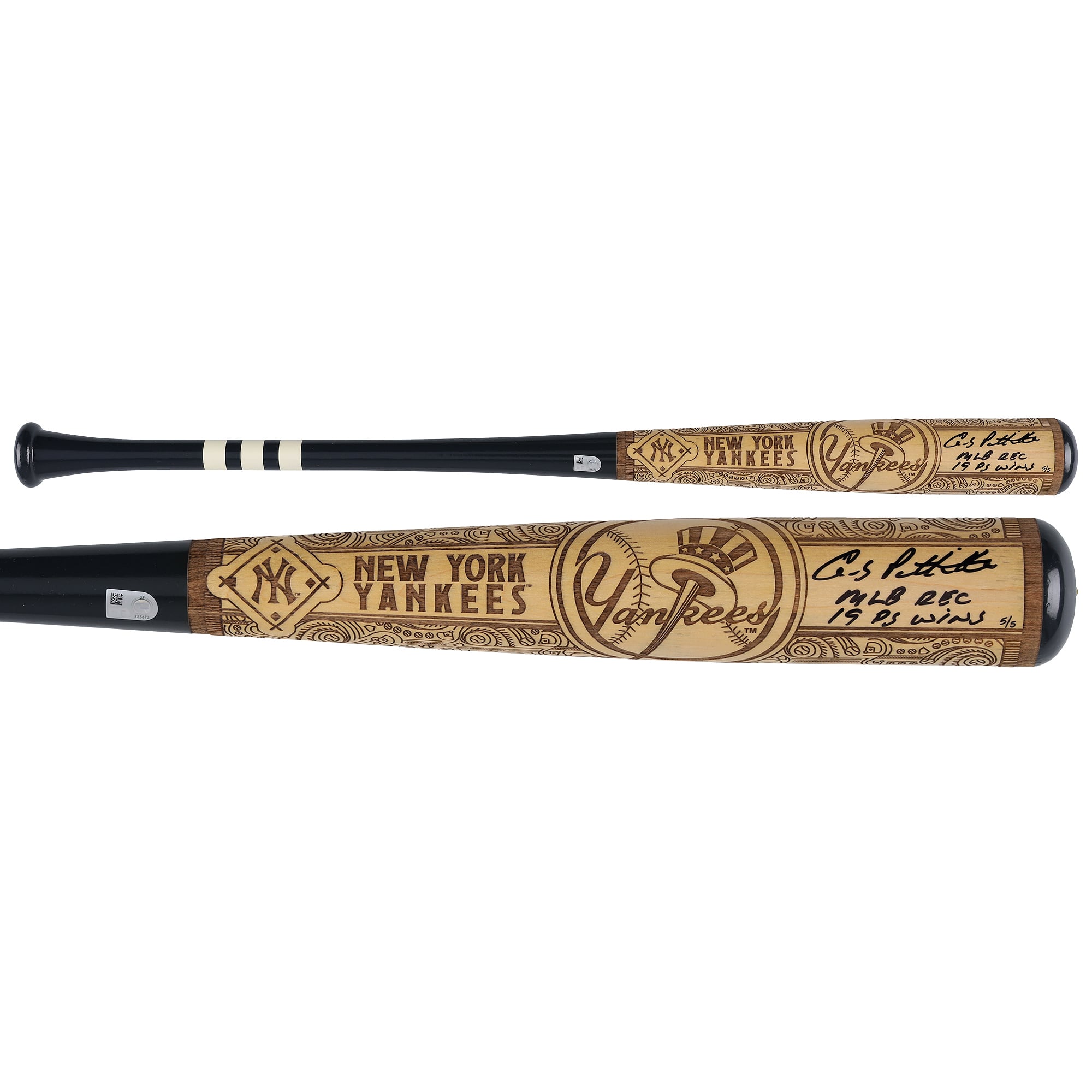 Mazza da baseball autografata da Andy Pettitte dei New York Yankees, serie Mural di Pillbox Bat Company, con iscrizione "MLB Rec 19 Post Season Wins" - Edizione limitata n. 5/5
