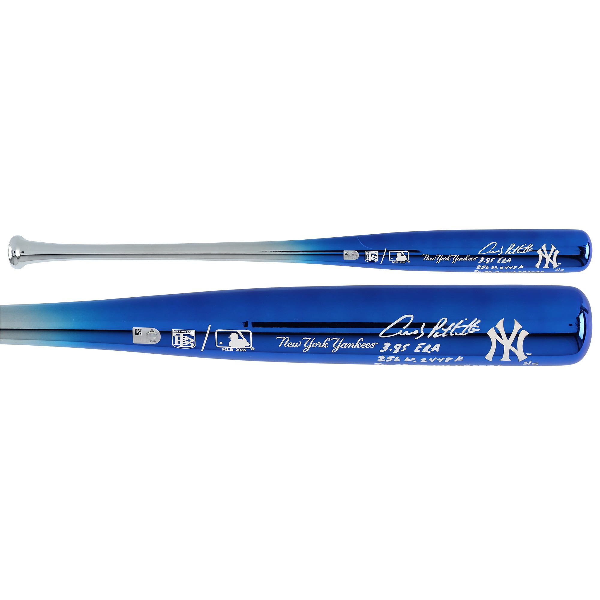 Mazza da baseball cromata Big Time Bats autografata da Andy Pettitte dei New York Yankees con iscrizioni multiple - Edizione limitata di 5 esemplari