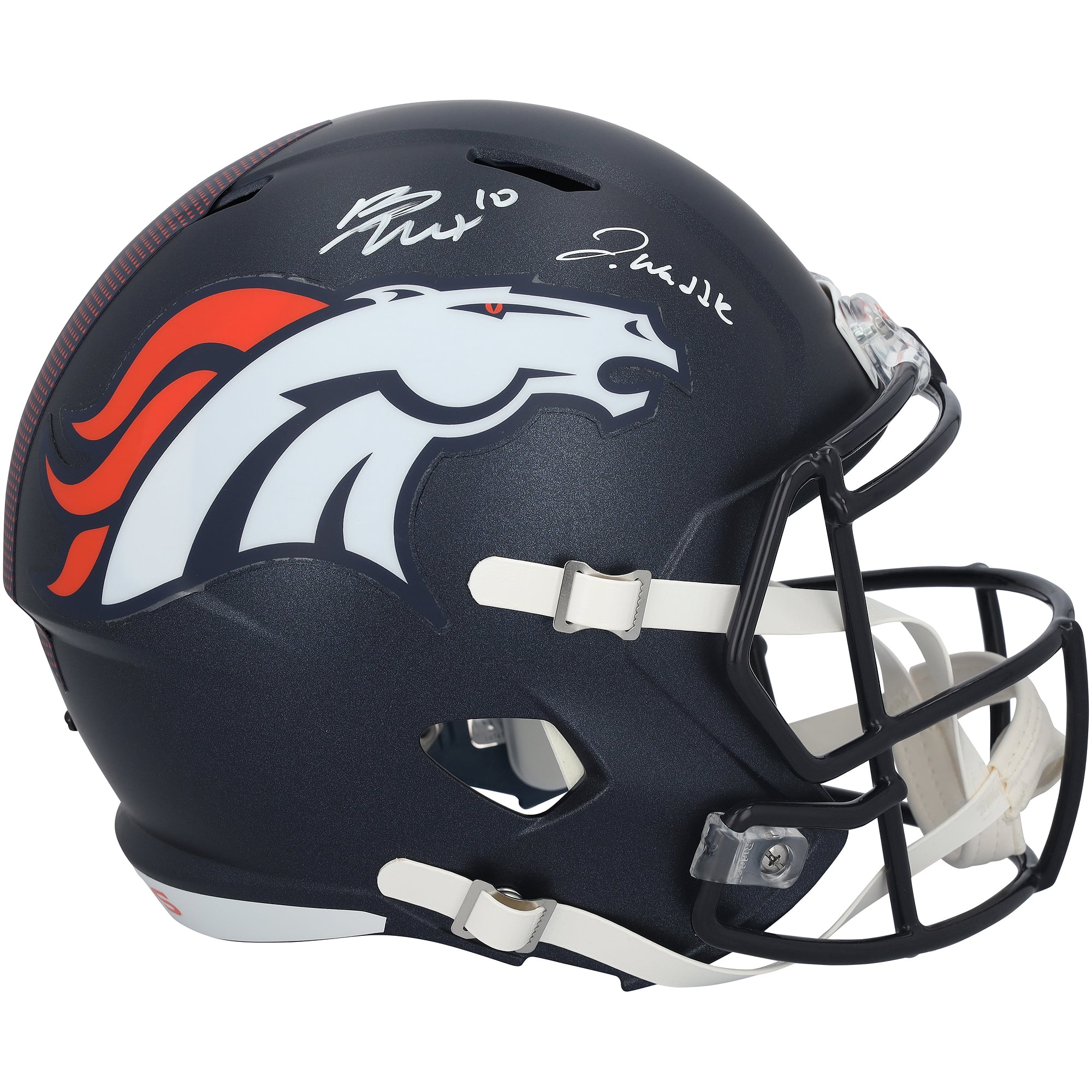 Casco replica Riddell Speed ​​autografato da Jaylen Waddle e Bo Nix dei Denver Broncos.
