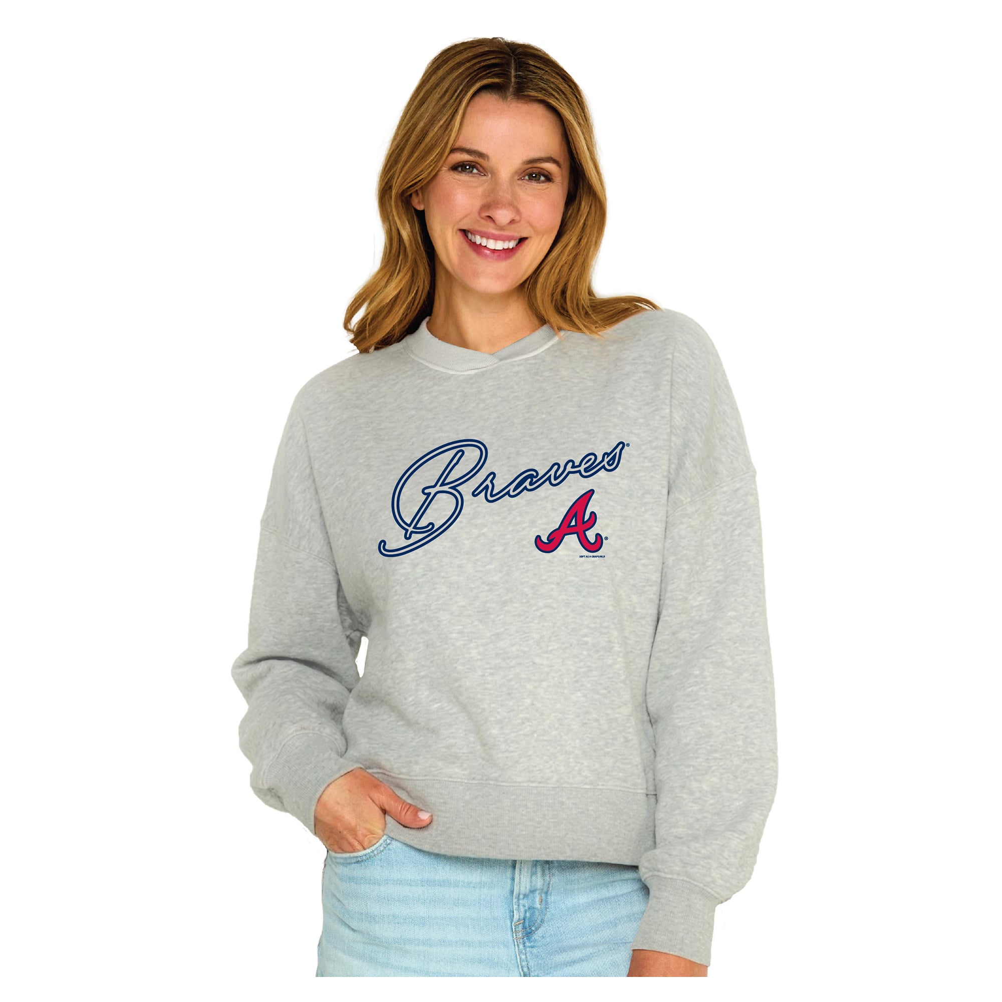 Women's Soft as a Grape  Heather Gray Atlanta Braves Snuggly Sweatshirt