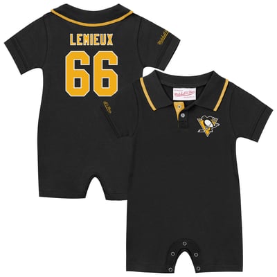 Infant Mitchell & Ness Mario Lemieux Black Pittsburgh Penguins Retro Roots Player Rugby Romper