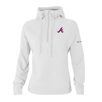 Women's Columbia White Atlanta Braves  Swingcraft Tri-Blend Half-Zip Hoodie