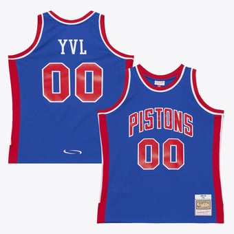 Men's Mitchell & Ness x Playboi Carti Blue Detroit Pistons 1995-96 Swingman Jersey