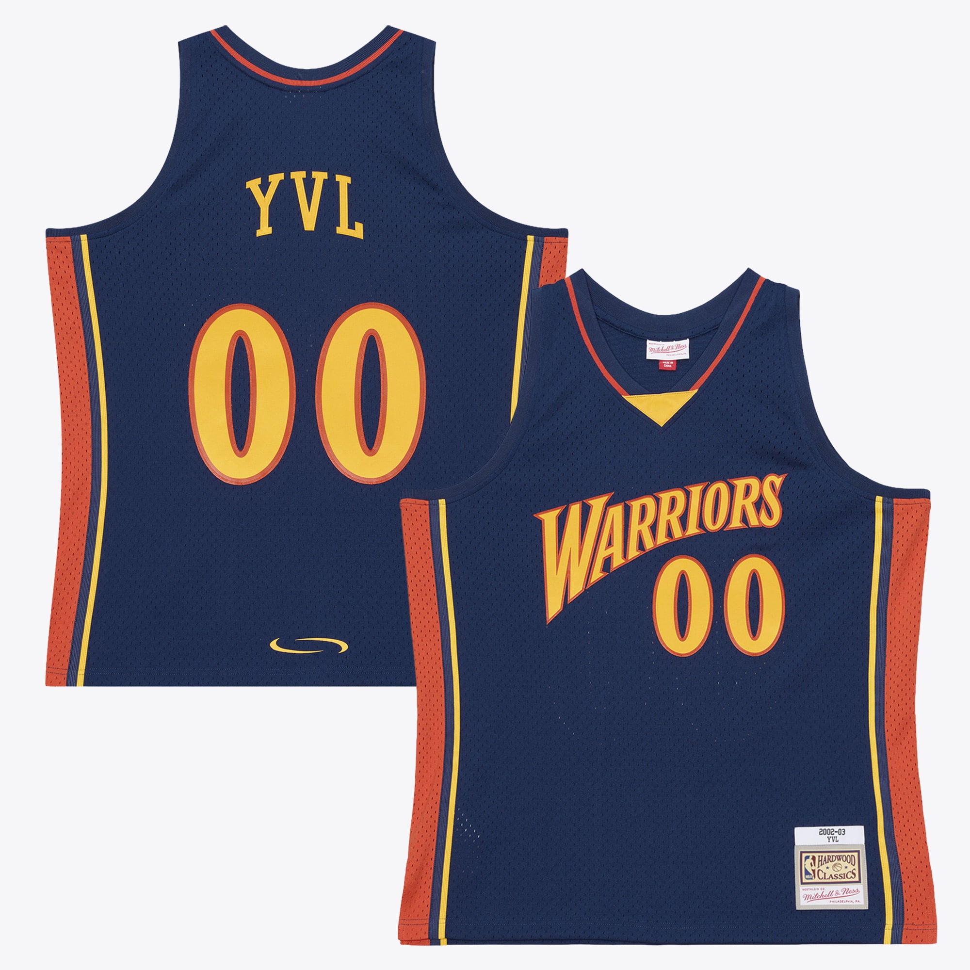 Men's Mitchell & Ness x Playboi Carti Navy Golden State Warriors 2002-03 Swingman Jersey