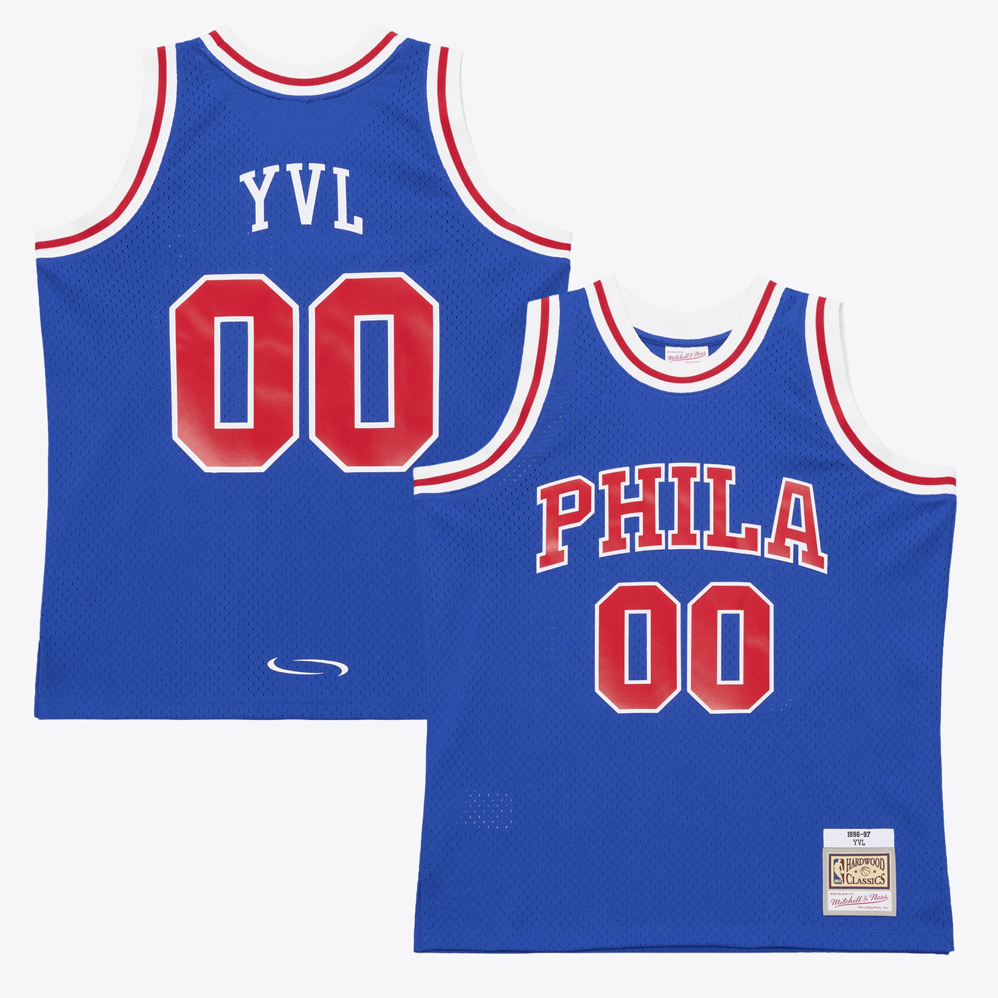 Men's Mitchell & Ness x Playboi Carti Royal Philadelphia 76ers 1996-97 Swingman Jersey