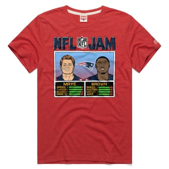 Unisex Homage Drake Maye &  A.J. Brown Red New England Patriots NFL Jam Tri-Blend T-Shirt