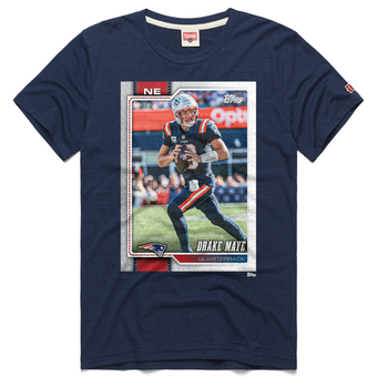 Unisex Homage Drake Maye Navy New England Patriots NFL Topps Trading Card Tri-Blend T-Shirt