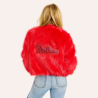 Women's by Jill Martin  Red Philadelphia Phillies Faux Fur Jacket