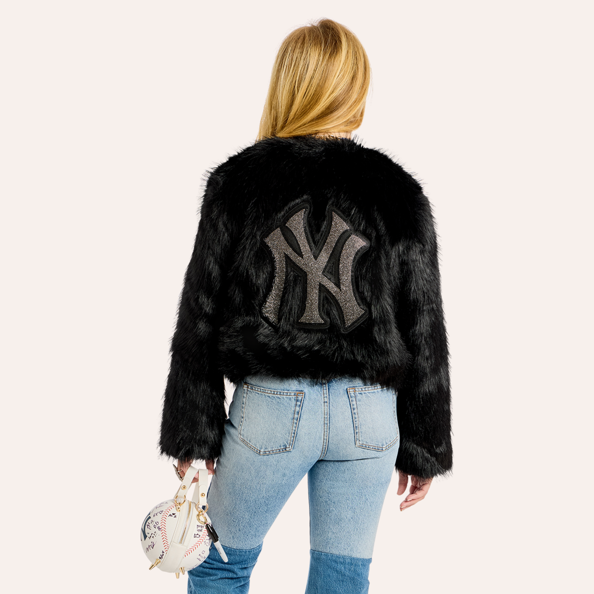 Women's by Jill Martin  Black New York Yankees Faux Fur Jacket