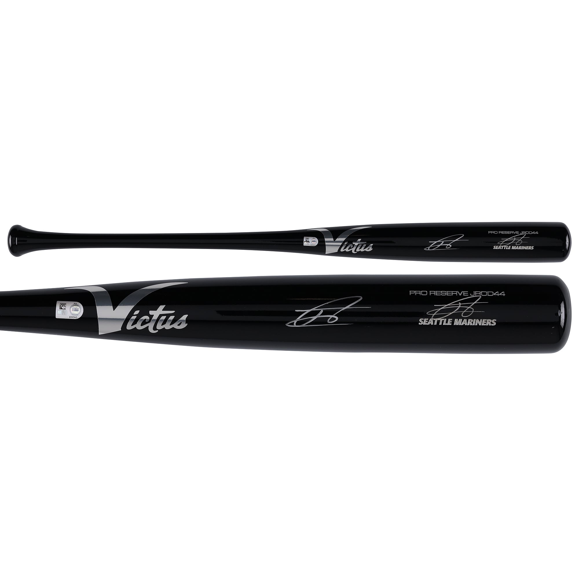 Mazza da gioco Victus autografata da Julio Rodriguez dei Seattle Mariners.