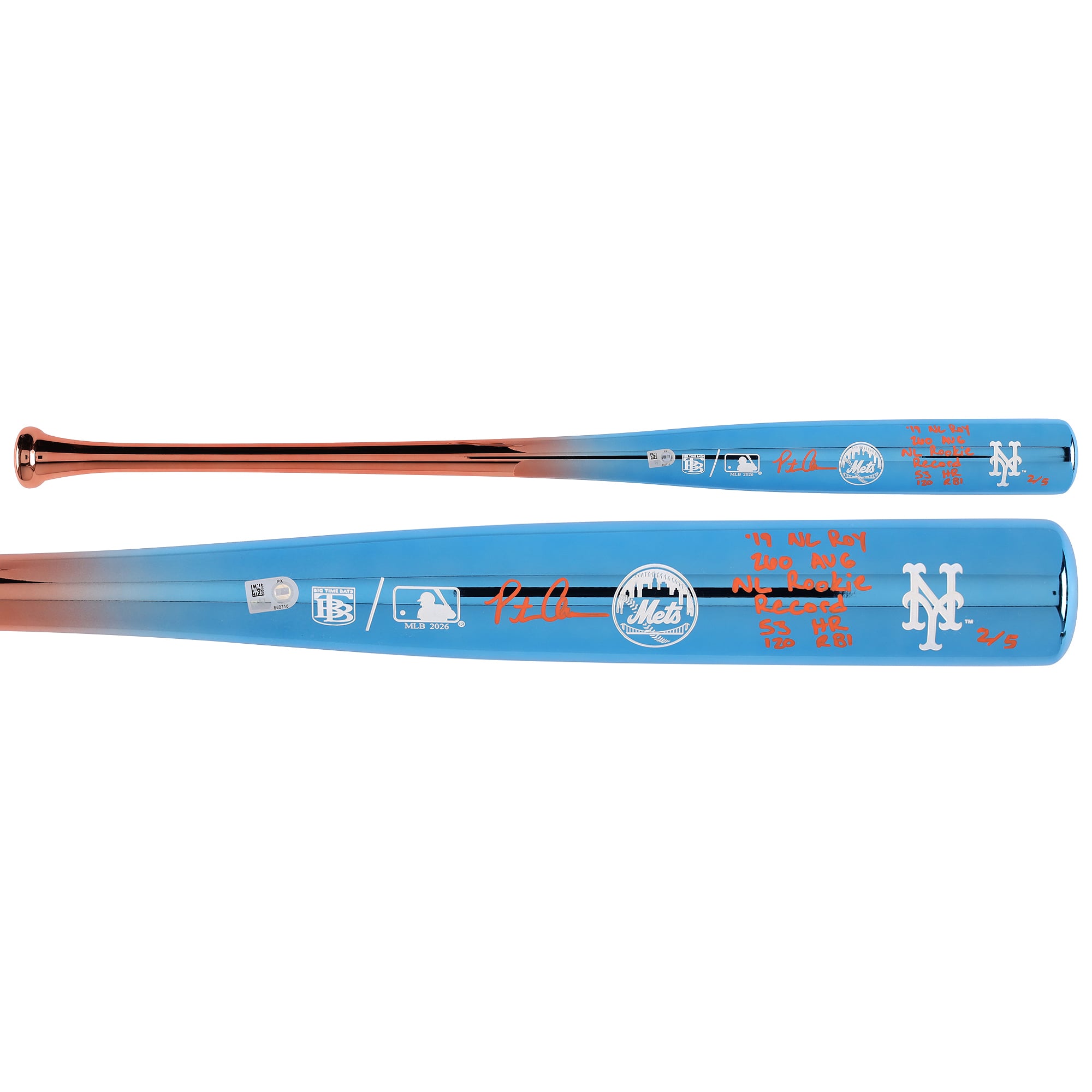Mazza da baseball cromata Big Time Bats autografata da Pete Alonso dei New York Mets con iscrizioni multiple - Edizione limitata di 5 esemplari