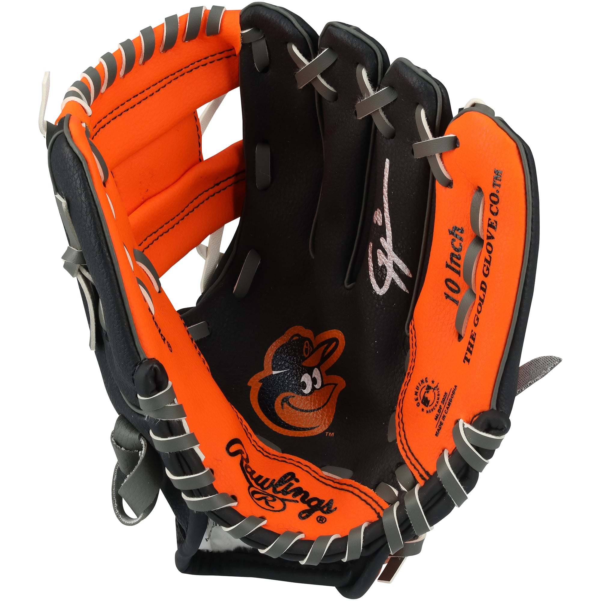 Guanto da collezione Rawlings da 25 cm autografato da Gunnar Henderson dei Baltimore Orioles con logo della squadra.