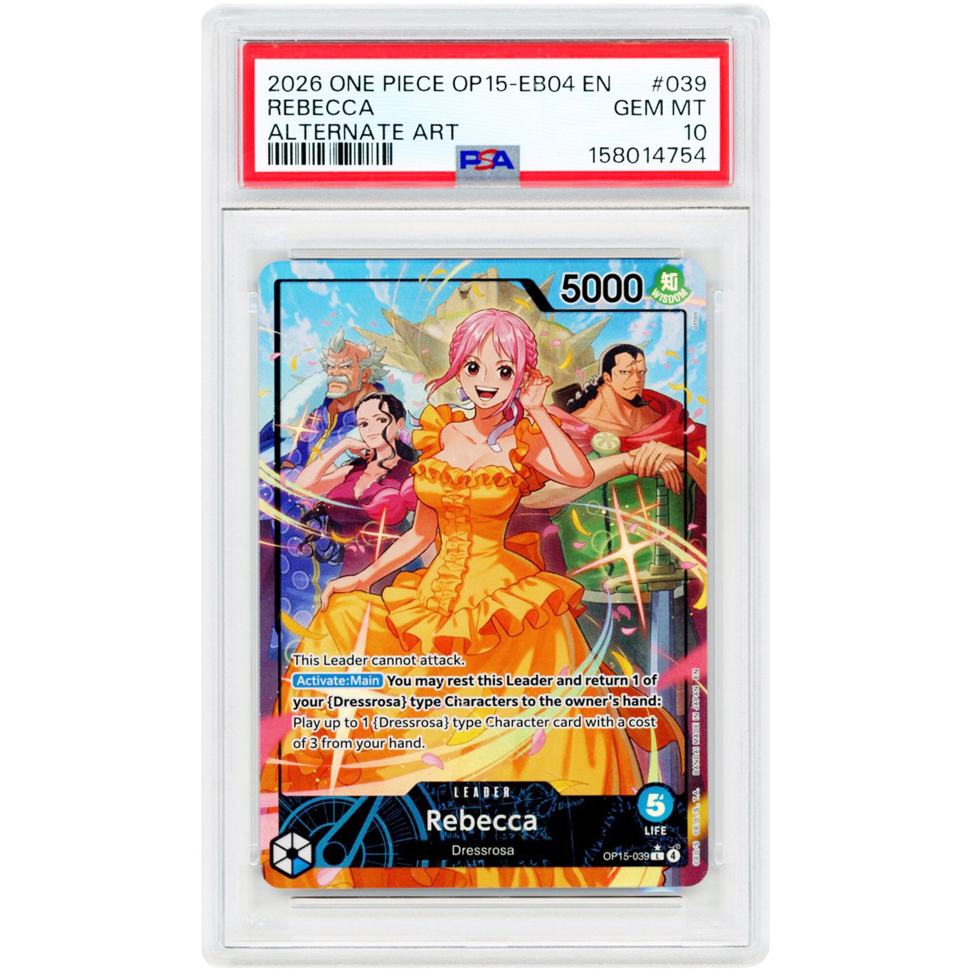 Rebecca 2026 One Piece Adventure on Kami's Island Alternate Art #OP15-039 PSA Authenticated 10 Card