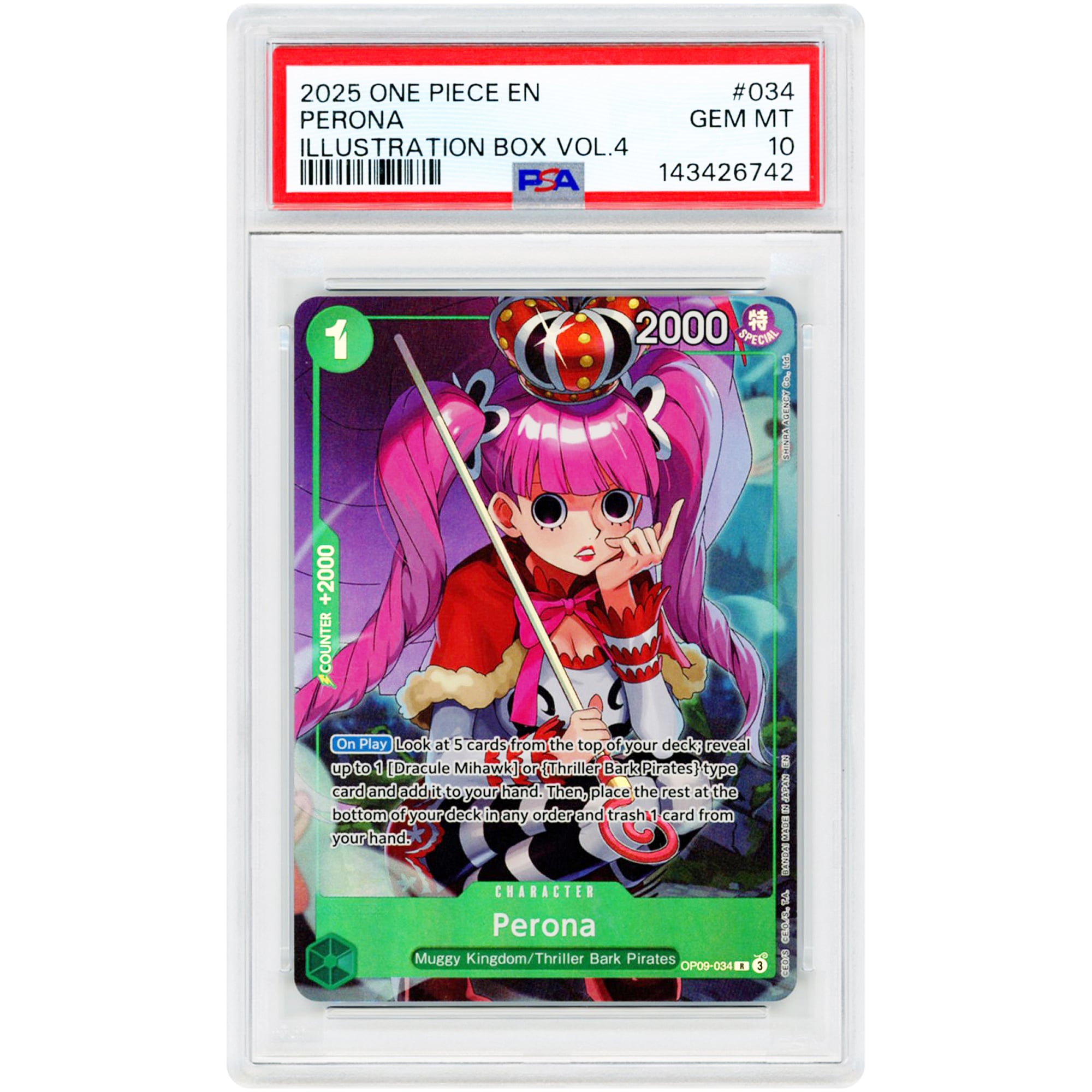 Perona 2025 One Piece Promo Illustration Box Vol. 4 #OP09-034 PSA Authenticated 10 Card