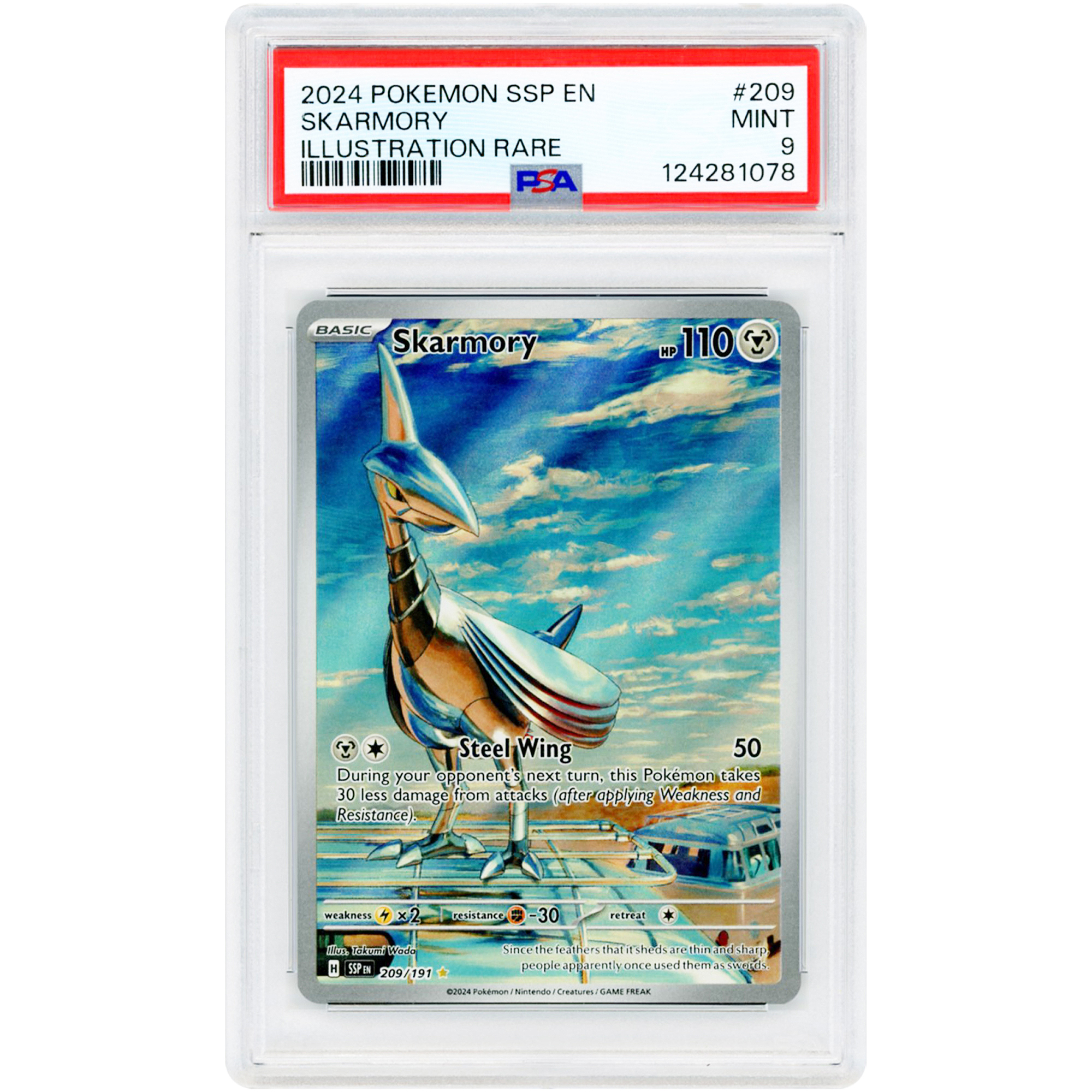 Skarmory 2024 Pokemon Surging Sparks Illustration Rare #209 PSA Authenticated 9 Card