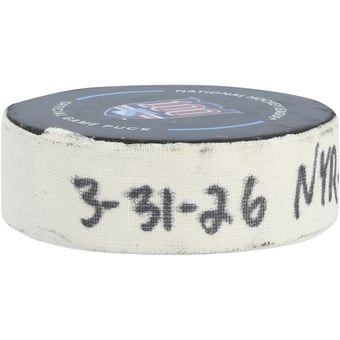 Conor Sheary New York Rangers Game-Used Goal Puck from March 31, 2026 vs. New Jersey Devils