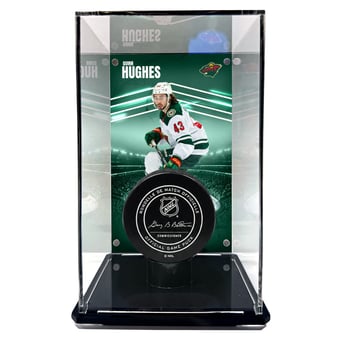 Quinn Hughes Minnesota Wild Tall Puck Display Case with Image