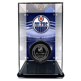 Edmonton Oilers Tall Puck Display Case with Image