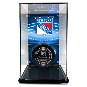 New York Rangers Tall Puck Display Case with Image