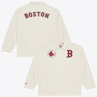 Men's Mitchell & Ness  Cream Boston Red Sox Cooperstown Collection Retro Roots Full-Snap Coaches Jacket