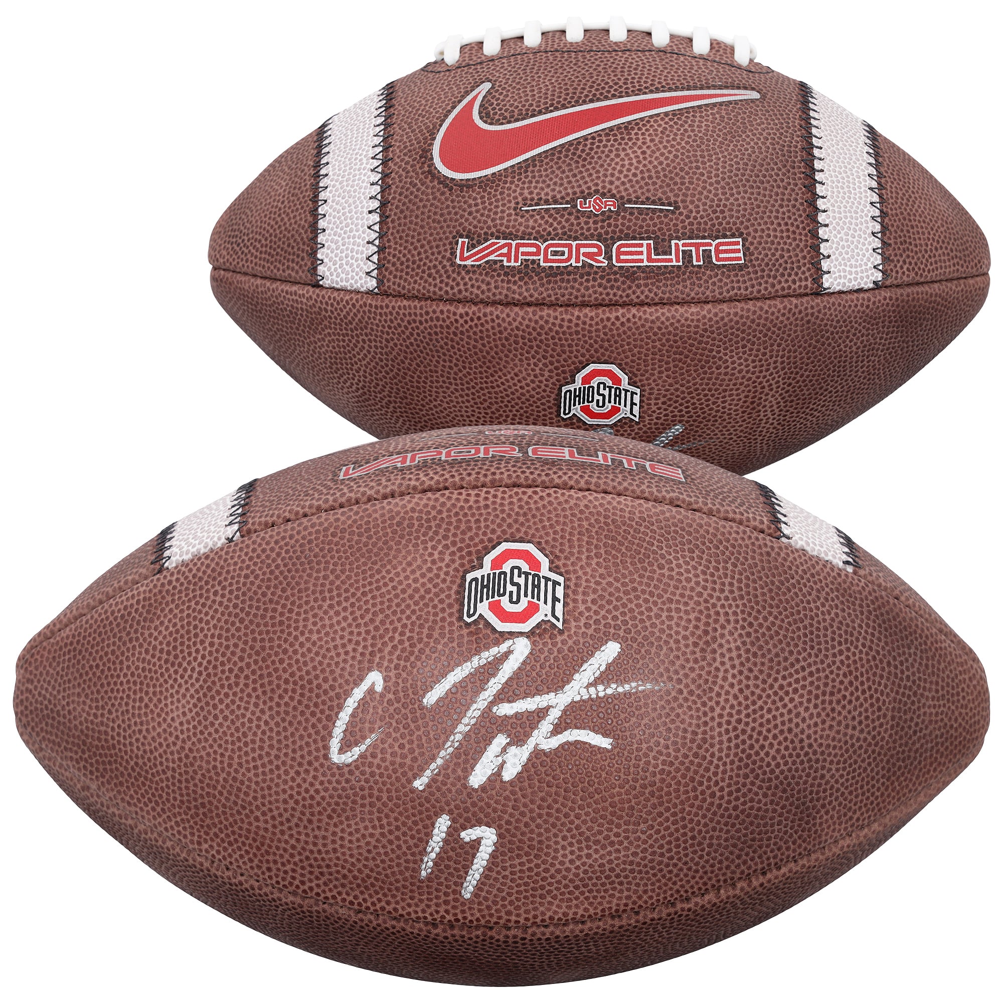 Carnell Tate Ohio State Buckeyes Autographed Nike 2024 Game Football
