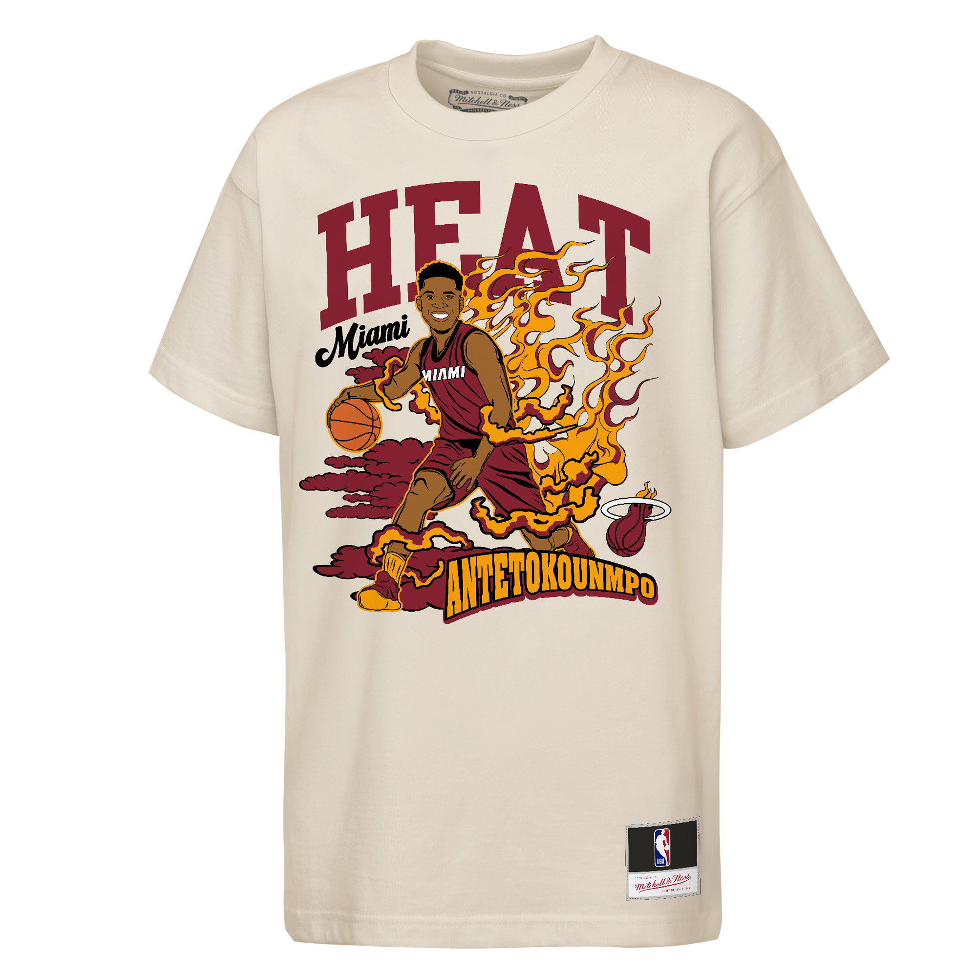 Mitchell & Ness Big Boys' and Girls' Giannis Antetokounmpo Natural Miami Heat Fired Up T-Shirt - Natural