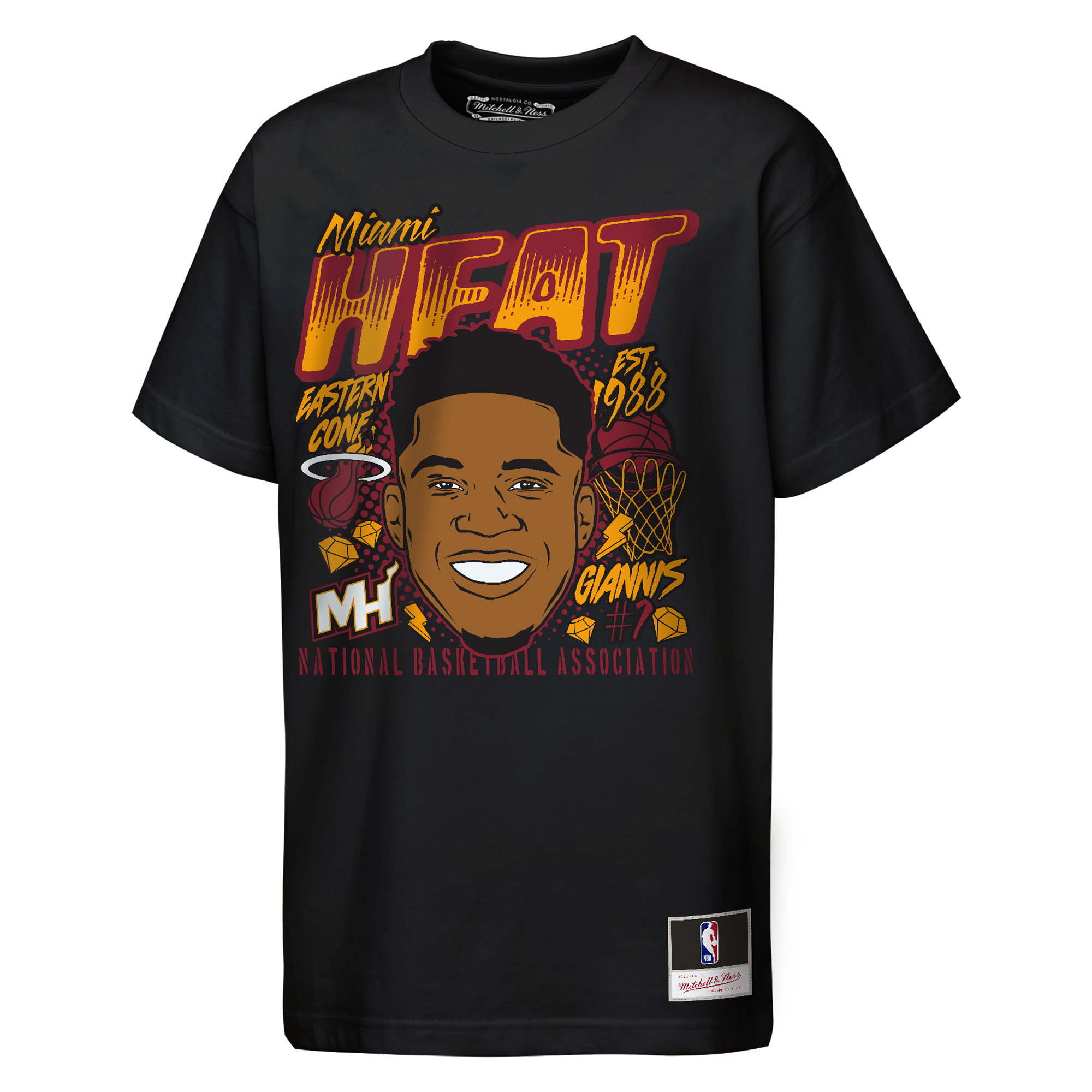 Mitchell & Ness Big Boys' and Girls' Giannis Antetokounmpo Black Miami Heat Headshot T-Shirt - Black