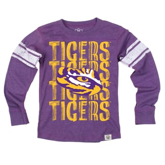 Youth Wes & Willy  Purple LSU Tigers Long Sleeve Football Jersey T-Shirt