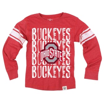 Youth Wes & Willy  Scarlet Ohio State Buckeyes Long Sleeve Football Jersey T-Shirt