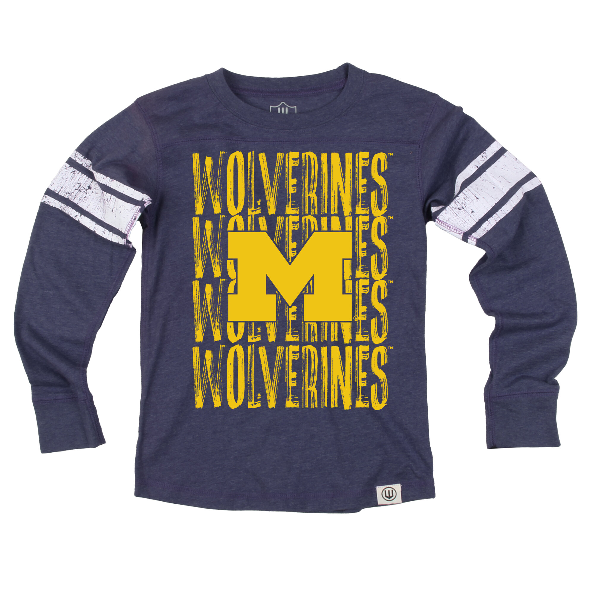 Youth Wes & Willy  Navy Michigan Wolverines Long Sleeve Football Jersey T-Shirt