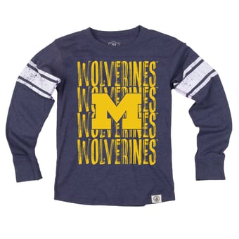 Youth Wes & Willy  Navy Michigan Wolverines Long Sleeve Football Jersey T-Shirt