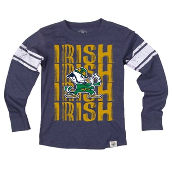 Youth Wes & Willy  Navy Notre Dame Fighting Irish Long Sleeve Football Jersey T-Shirt