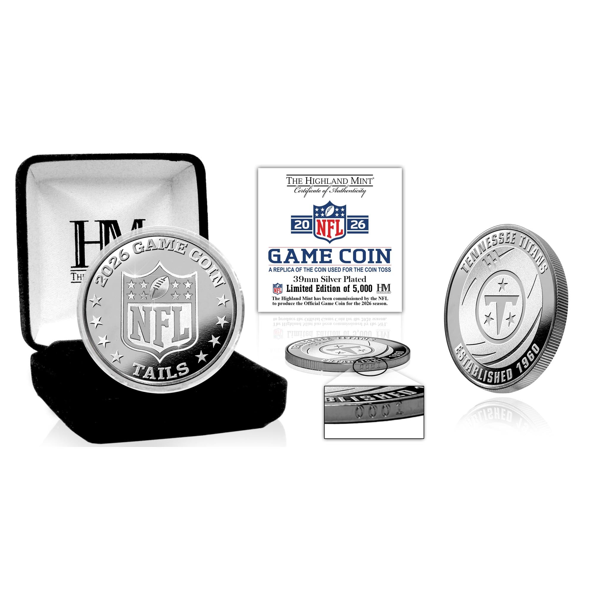 Highland Mint Tennessee Titans Limited-Edition 2026 Silver-Plated Game Flip Coin
