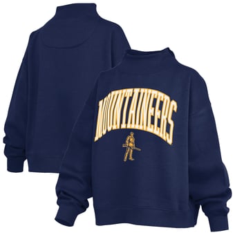 Women's Pressbox  Navy West Virginia Mountaineers Oversized Slogan Fleece Mock Neck Sweatshirt