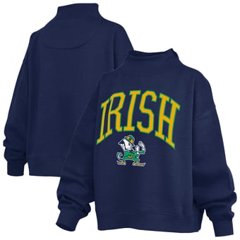 Women's Pressbox  Navy Notre Dame Fighting Irish Oversized Slogan Fleece Mock Neck Sweatshirt