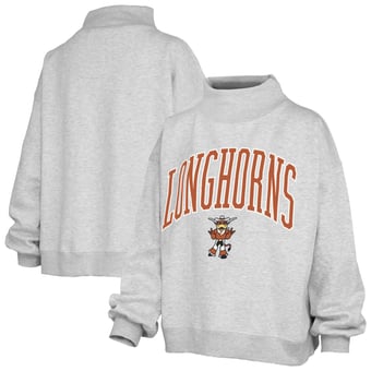 Women's Pressbox  Ash Texas Longhorns Oversized Slogan Fleece Mock Neck Sweatshirt